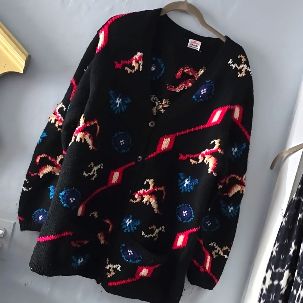 Vintage Bleyle Pure Wool Knit Cardigan Sweater - Pattern- Made Hong Kong Sz XL